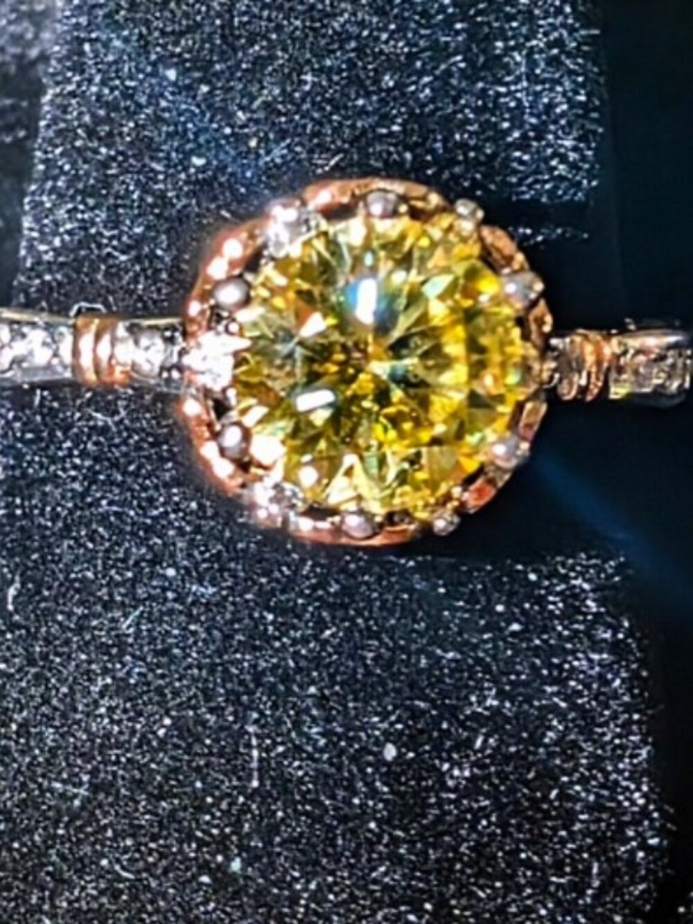 Sterling silver yellow moissanite ring